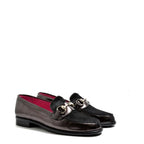Women's VITELO Pearlised Leather and Horse Hair with Horse Bit Trim Loafer Shoes G 129 - Black