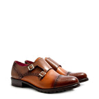 Women's VITELO Double Monk Semi-Brogue Leather Shoes F 116 - Brown