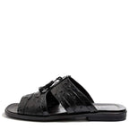 Men's VITELO Ostrich Print Toe Loop Leather Mule Sandals 214-3 - Black