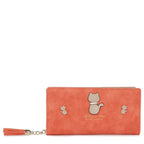 Women's Long & Son Cute Cat Long Credit Card and Purse Wallet with Tassel 12295-C - Orange