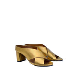 Women's EYE Cross Over Block Heel Leather Mule Sandals L 47 - Bronze