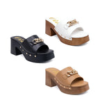 Women's CIARA Freya Mid Block Heel Clog Mule Sandals - Black