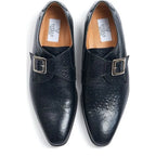 Men's VITELO Ostrich Print Leather Monk Shoes M 57 - Navy