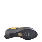 Women's EYE Multi Print Cross Over Wedge Leather Mule Sandals G 100 - Mustard Multi