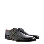 Men's Eye Croc Print Leather Monk Shoes 5480 PC 11 - Black