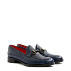 Women's VITELO Croc Print Leather Loafers with Horse Bit Trim Shoes L 3 - Navy Croc