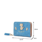 Women's Long & Son Cute Cat Small Credit Card and Purse Wallet with Tassel 12294-C - Baby Blue