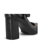 Women's Eye Mary Jane Block Heel Leather Shoes G 130 - Black