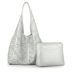 Women's Long & Son Mesh Summer Beach & Shopping Tote Handbag J69010 - Silver