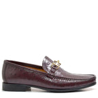 Men's VITELO Snaffle Trimmed Leather Loafer Shoes M 62 - Burgundy Ostrich
