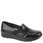 Women's Shoe Tree COMFORT Agatha Ultra Lightweight Twin Gusset Loafer Shoes - Black Croc