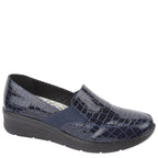 Women's Shoe Tree COMFORT Agatha Ultra Lightweight Twin Gusset Loafer Shoes - Navy Croc