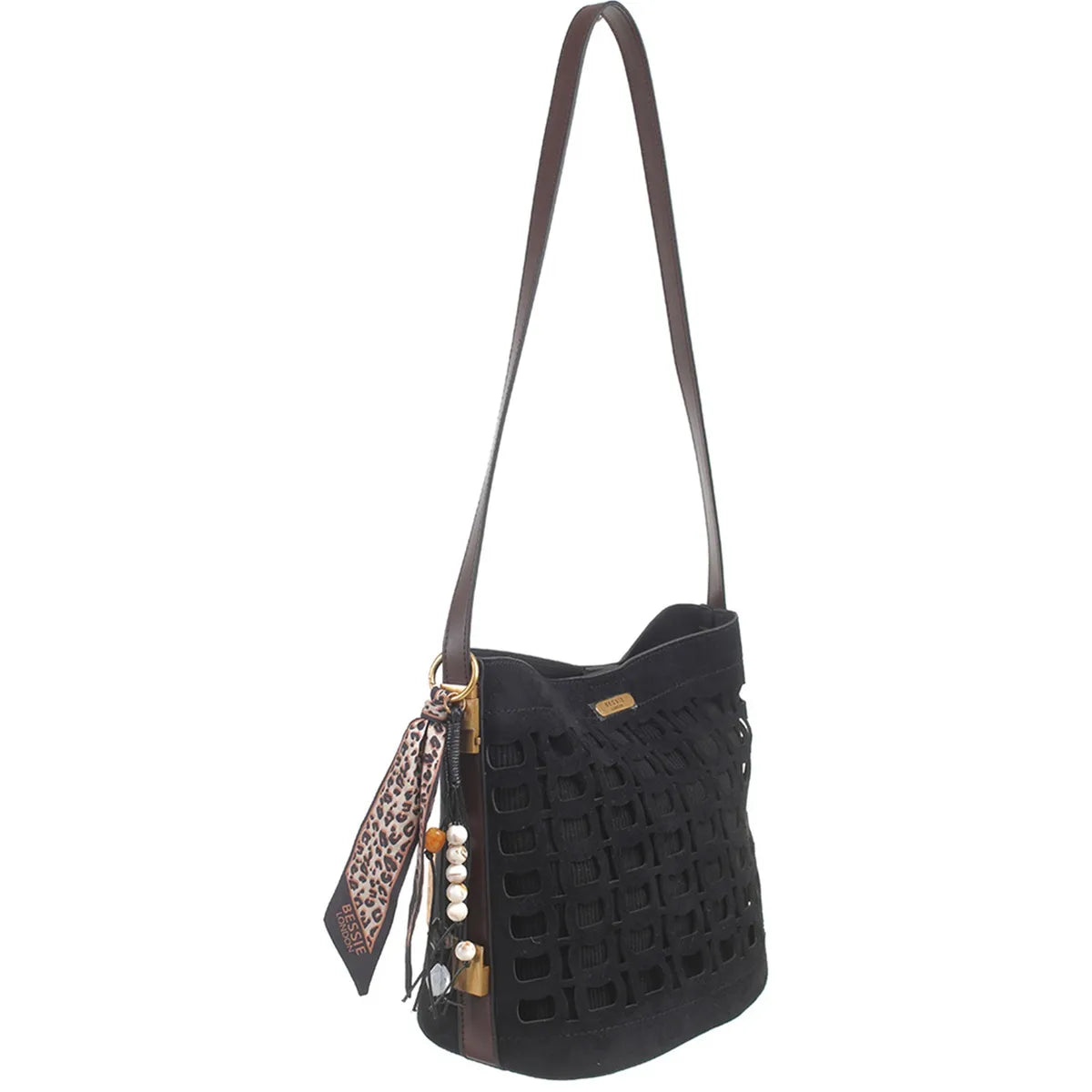 Women's Bessie London Geometric Suedette Shoulder Bag BW7574 - Black