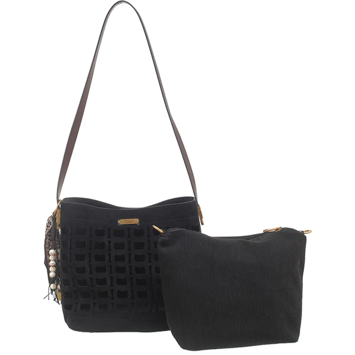 Women's Bessie London Geometric Suedette Shoulder Bag BW7574 - Black