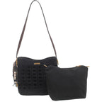 Women's Bessie London Geometric Suedette Shoulder Bag BW7574 - Black