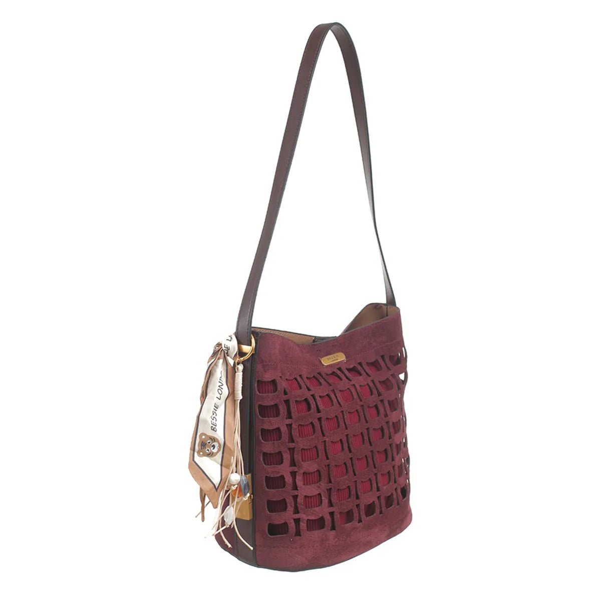 Women's Bessie London Geometric Suedette Shoulder Bag BW7574 - Burgundy