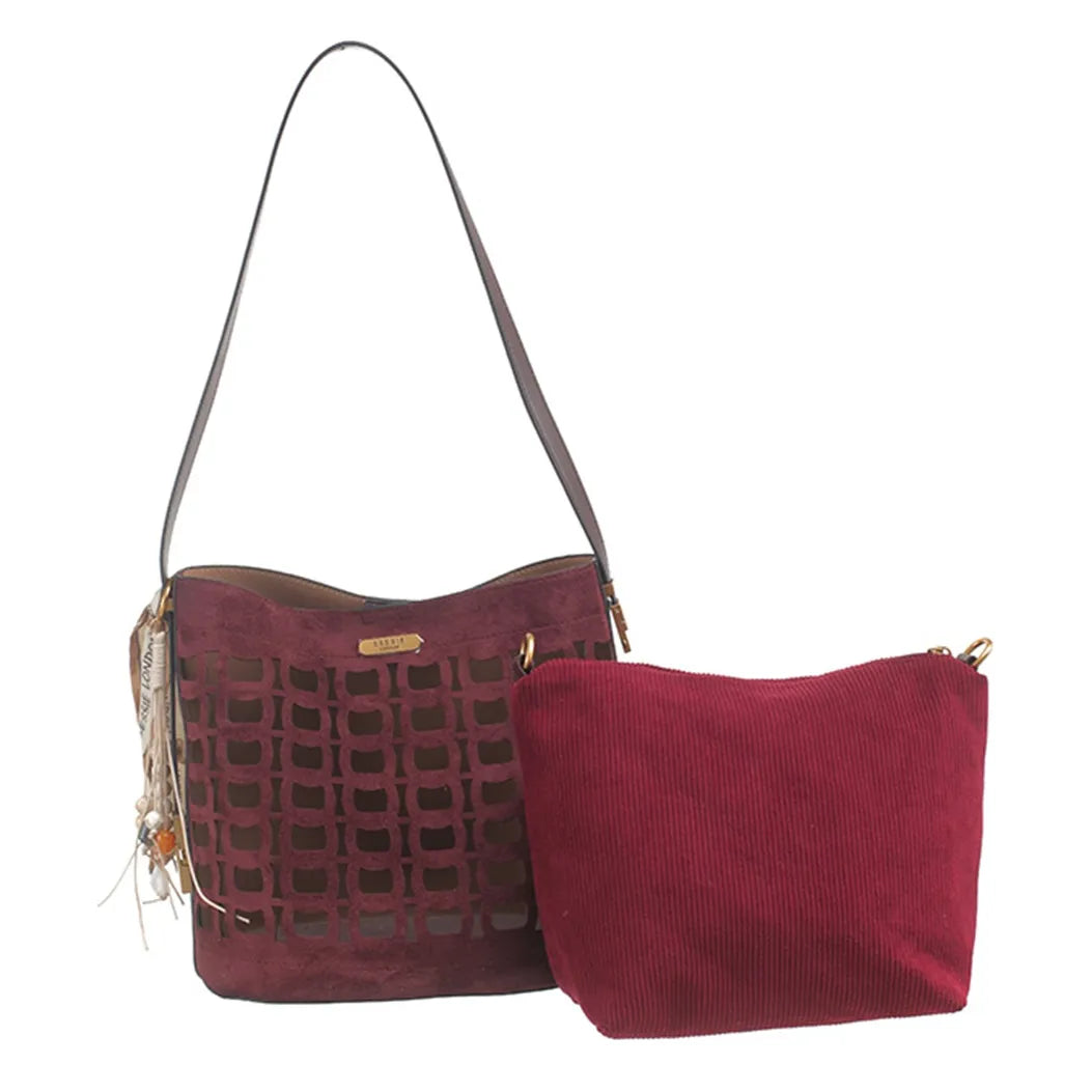 Women's Bessie London Geometric Suedette Shoulder Bag BW7574 - Burgundy