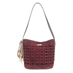 Women's Bessie London Geometric Suedette Shoulder Bag BW7574 - Burgundy