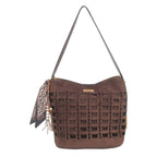 Women's Bessie London Geometric Suedette Shoulder Bag BW7574 - Coffee