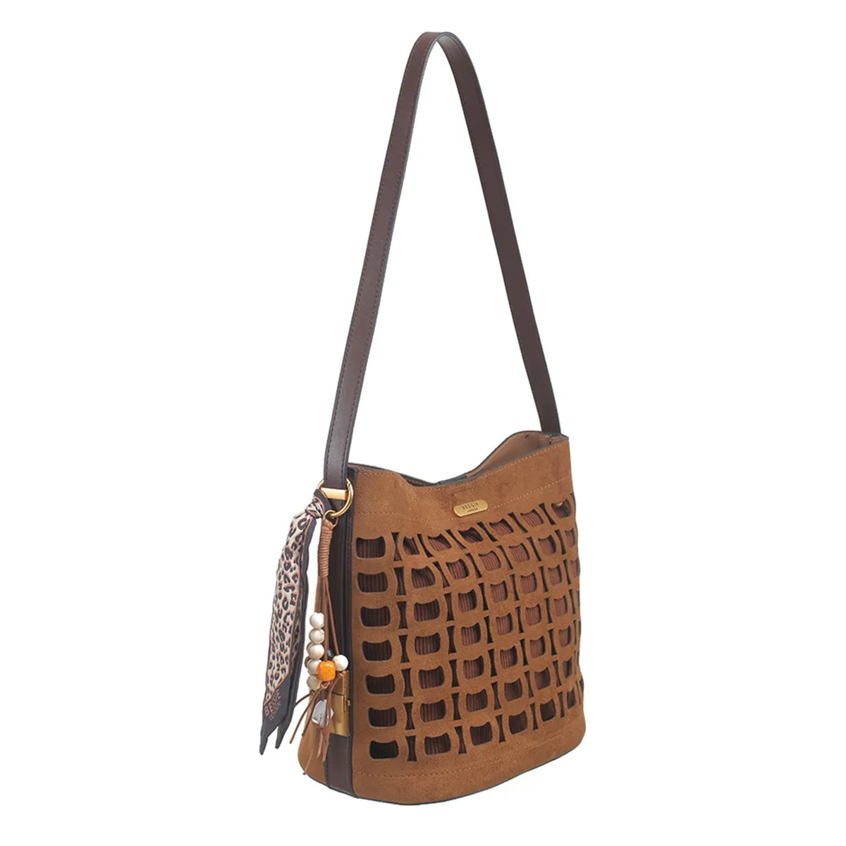 Women's Bessie London Geometric Suedette Shoulder Bag BW7574 - Tan