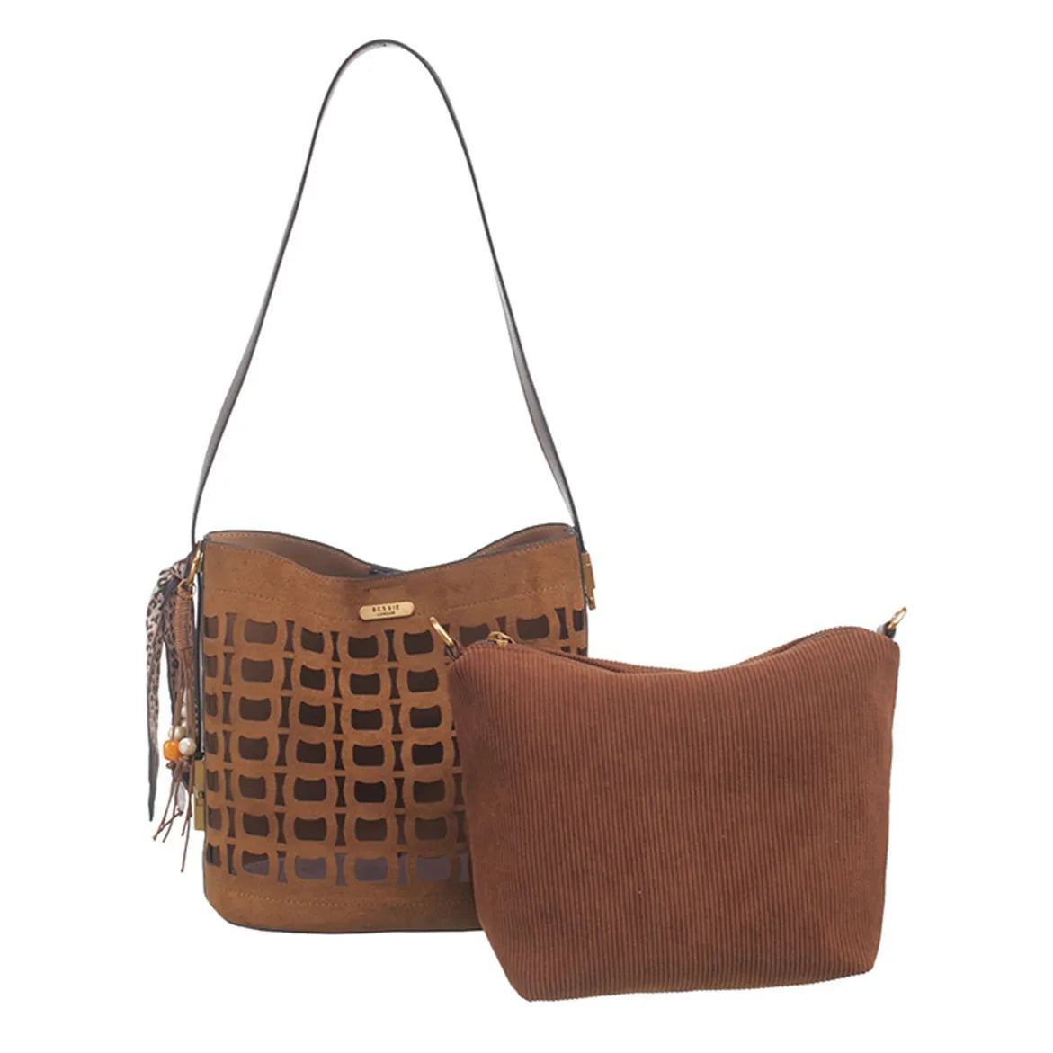Women's Bessie London Geometric Suedette Shoulder Bag BW7574 - Tan