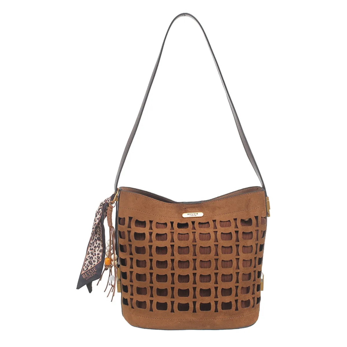 Women's Bessie London Geometric Suedette Shoulder Bag BW7574 - Tan