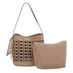 Women's Bessie London Geometric Suedette Shoulder Bag BW7574 - Taupe