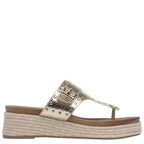 Women's TRUFFLE Collection Cornwall Toe Post Wedge Sandals - Gold