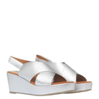 Women's TRUFFLE Collection Dory-1 Cross Strap Wedge Sandals - Silver