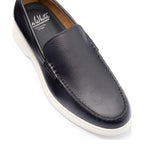 Men's John White Ethan Plain Tumbled Grain Loafer Shoes - Navy Grain
