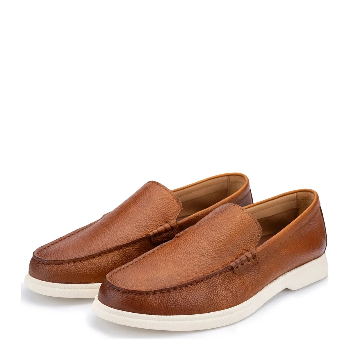 Men's John White Ethan Plain Tumbled Grain Loafer Shoes - Tan Grain