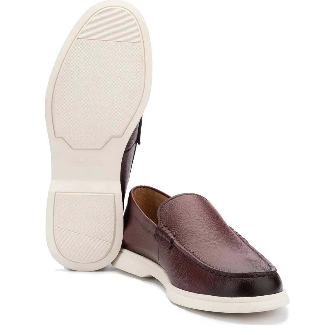 Men's John White Ethan Plain Tumbled Grain Loafer Shoes - Wine Grain