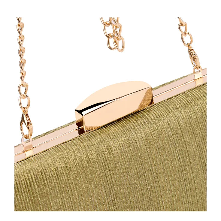 Women's BESSIE HB1089-1 Shimmer Chain Evening Clutch Bag - Gold