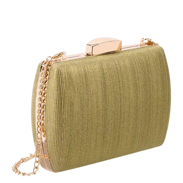 Women's BESSIE HB1089-1 Shimmer Chain Evening Clutch Bag - Gold