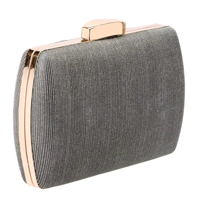 Women's BESSIE HB1089-1 Shimmer Chain Evening Clutch Bag - Grey