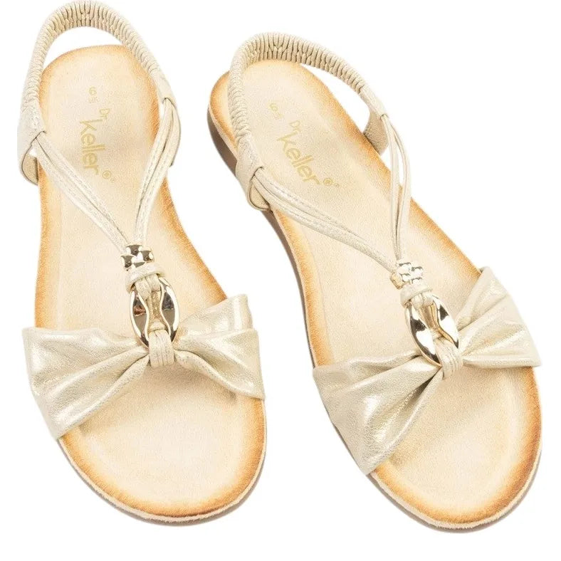 Women's Dr Keller Jan Wide Fitting Metallic Flat Sandals B3548 - Gold
