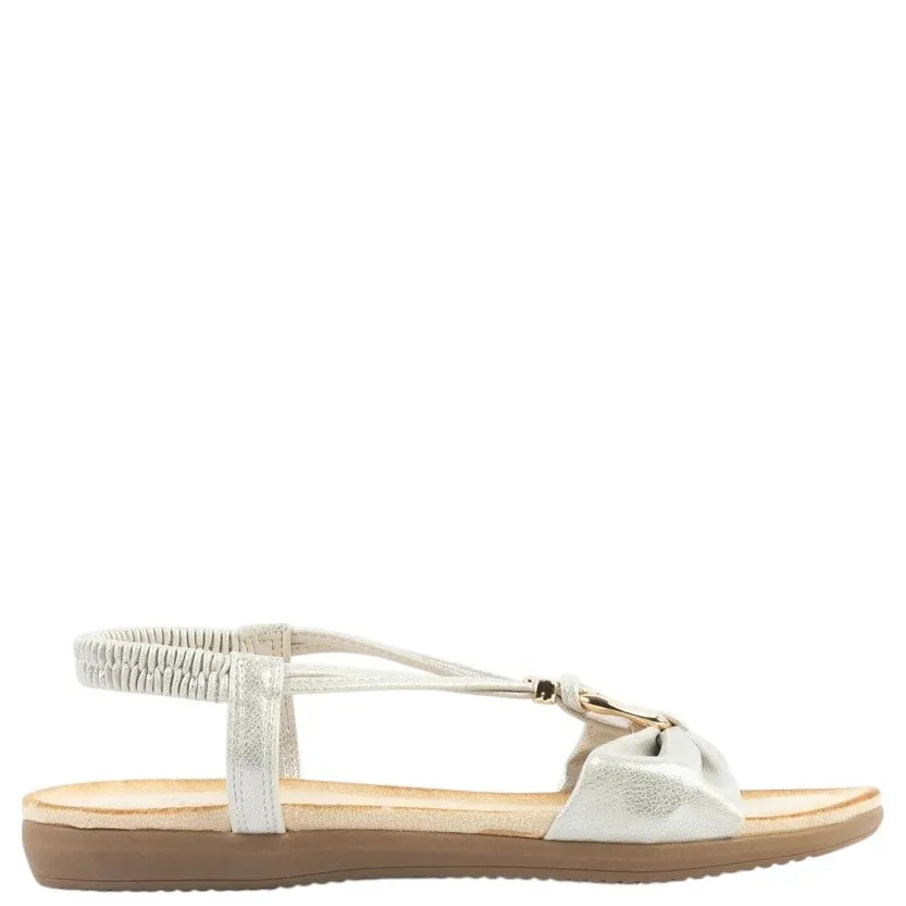 Women's Dr Keller Jan Wide Fitting Metallic Flat Sandals B3548 - White