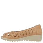 Women's Shoe Tree COMFORT Palmero Lightweight Peep Toe Wedge Shoes - Taupe