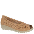 Women's Shoe Tree COMFORT Palmero Lightweight Peep Toe Wedge Shoes - Taupe
