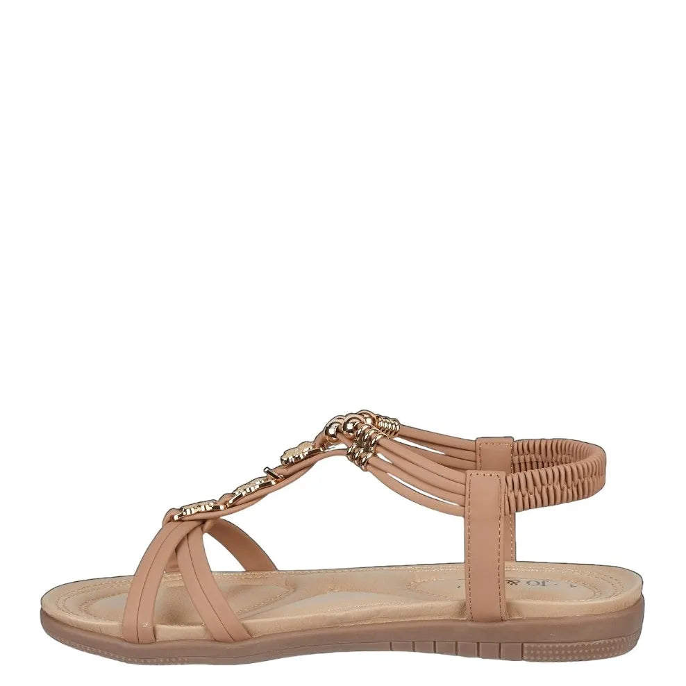 Women's JO &amp; JOE Petula Wide Fitting Lightweight Sandals with Beaded Trim &amp; Elasticated Back Strap - Taupe