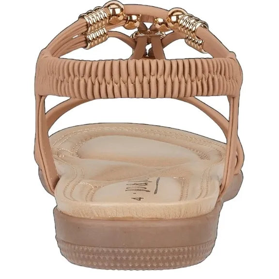 Women's JO &amp; JOE Petula Wide Fitting Lightweight Sandals with Beaded Trim &amp; Elasticated Back Strap - Taupe