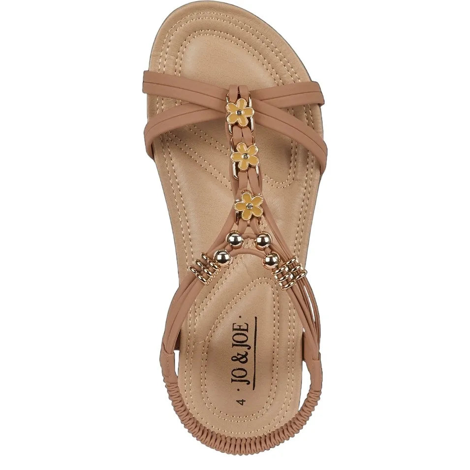 Women's JO &amp; JOE Petula Wide Fitting Lightweight Sandals with Beaded Trim &amp; Elasticated Back Strap - Taupe