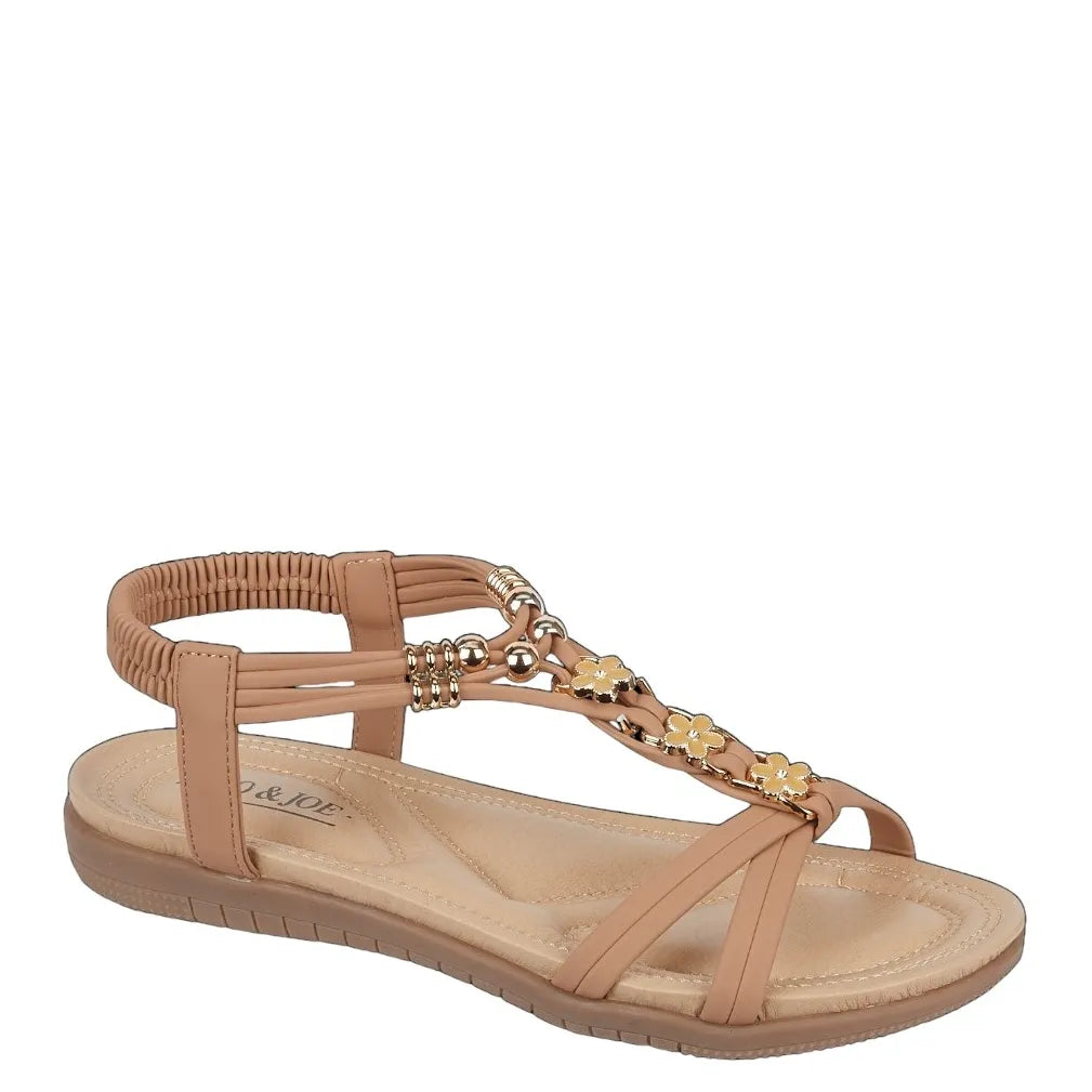 Women's JO &amp; JOE Petula Wide Fitting Lightweight Sandals with Beaded Trim &amp; Elasticated Back Strap - Taupe
