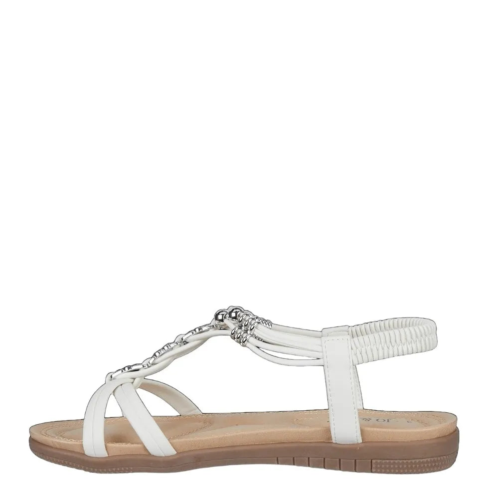 Women's JO &amp; JOE Petula Wide Fitting Lightweight Sandals with Beaded Trim &amp; Elasticated Back Strap - White