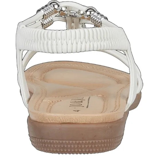 Women's JO &amp; JOE Petula Wide Fitting Lightweight Sandals with Beaded Trim &amp; Elasticated Back Strap - White
