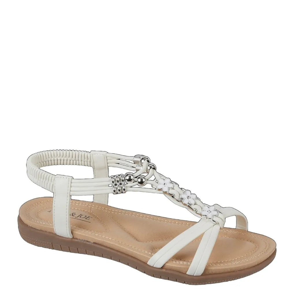 Women's JO &amp; JOE Petula Wide Fitting Lightweight Sandals with Beaded Trim &amp; Elasticated Back Strap - White