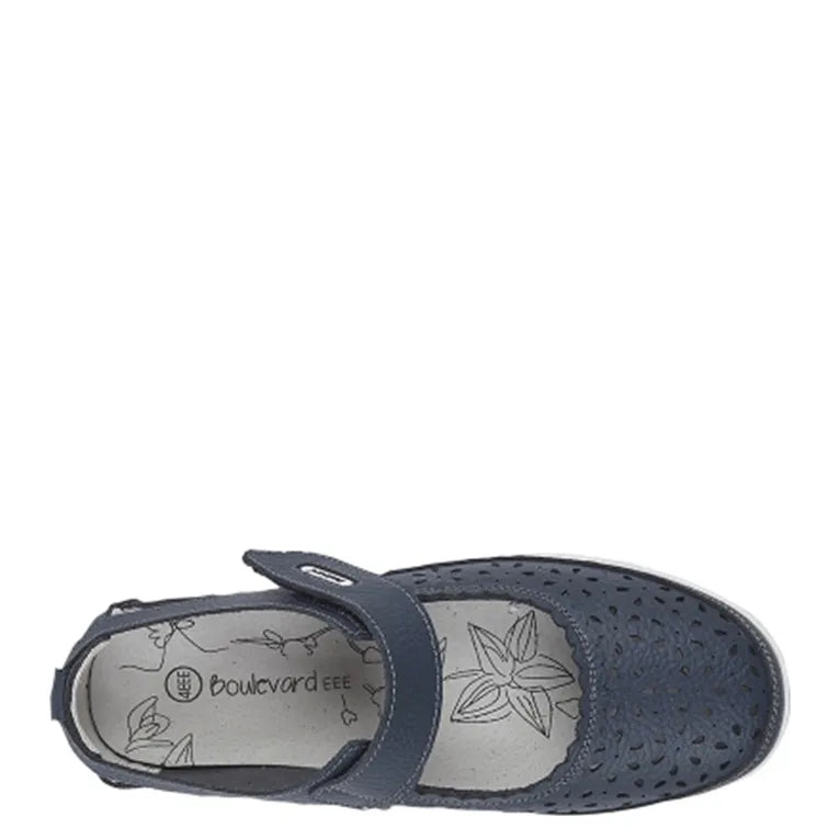Women's Boulevard L9552 Extra Wide Fitting Touch Fastening Bar Shoes - Navy