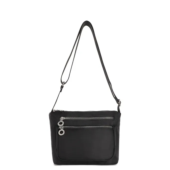 Women's Long &amp; Son Medium Lightweight Nylon Cross Body &amp; Shoulder Bag RF8838 - Black
