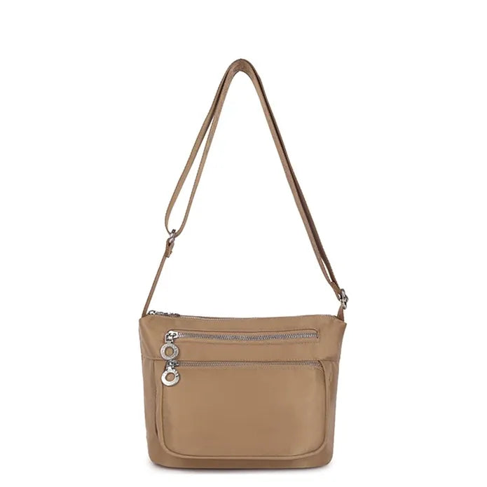 Women's Long &amp; Son Medium Lightweight Nylon Cross Body &amp; Shoulder Bag RF8838 - Khaki