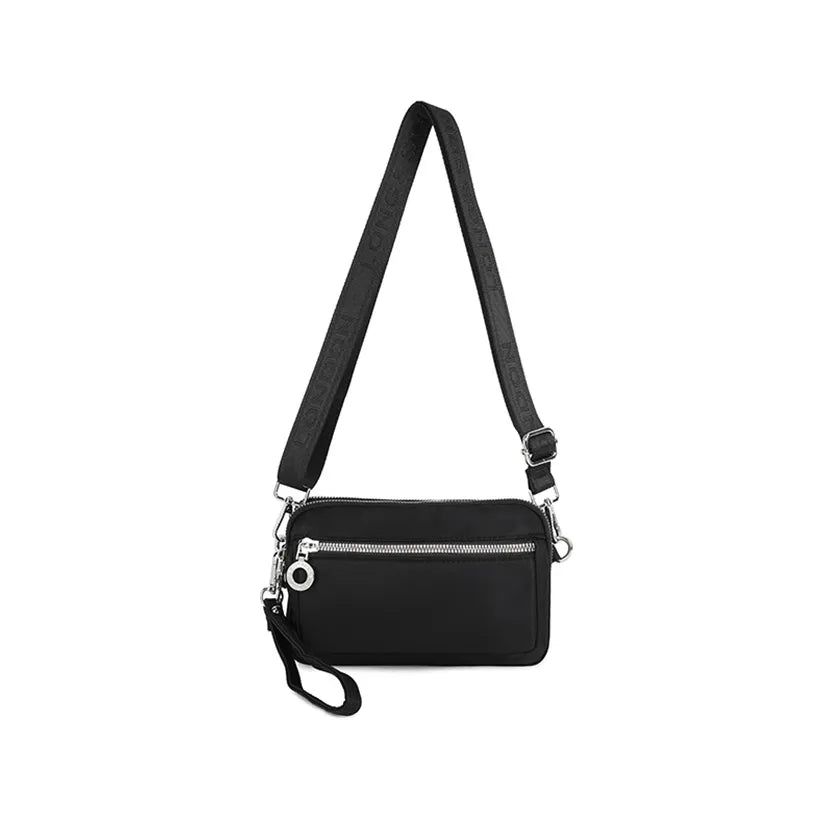 Women's Long &amp; Son Small Lightweight Nylon Cross Body Bag RF8841 - Black